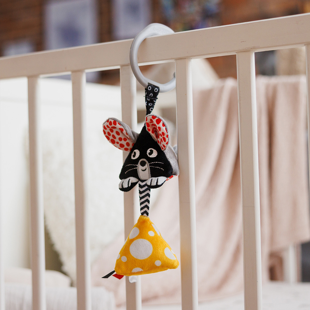 BABYONO Hračka závesná kontrastná na C krúžku Mouse 0 m+