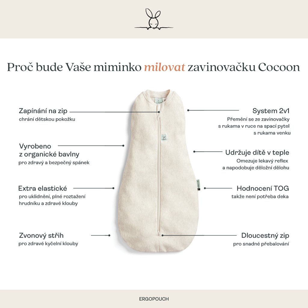 ERGOPOUCH Zavinovačka a pytel na spanie 2v1 Cocoon Lullaby  3-6m, 6-8kg, 1,0tog