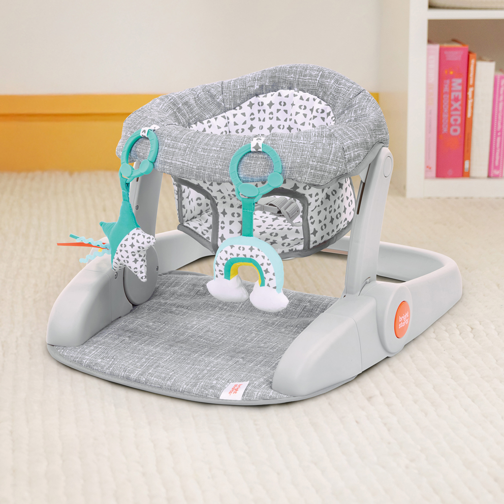BRIGHT STARTS Kresielko učiace s hračkami pripravené na cestovanie Learn-to-Sit™ Grey, 4m+