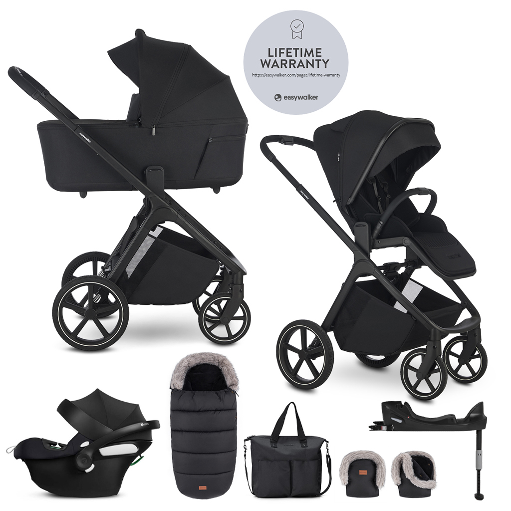 EASYWALKER Set kočík 4v1 Zoey Go Pure Black XXL Limited + CBX Aton B2 i-Size + Cybex Base One