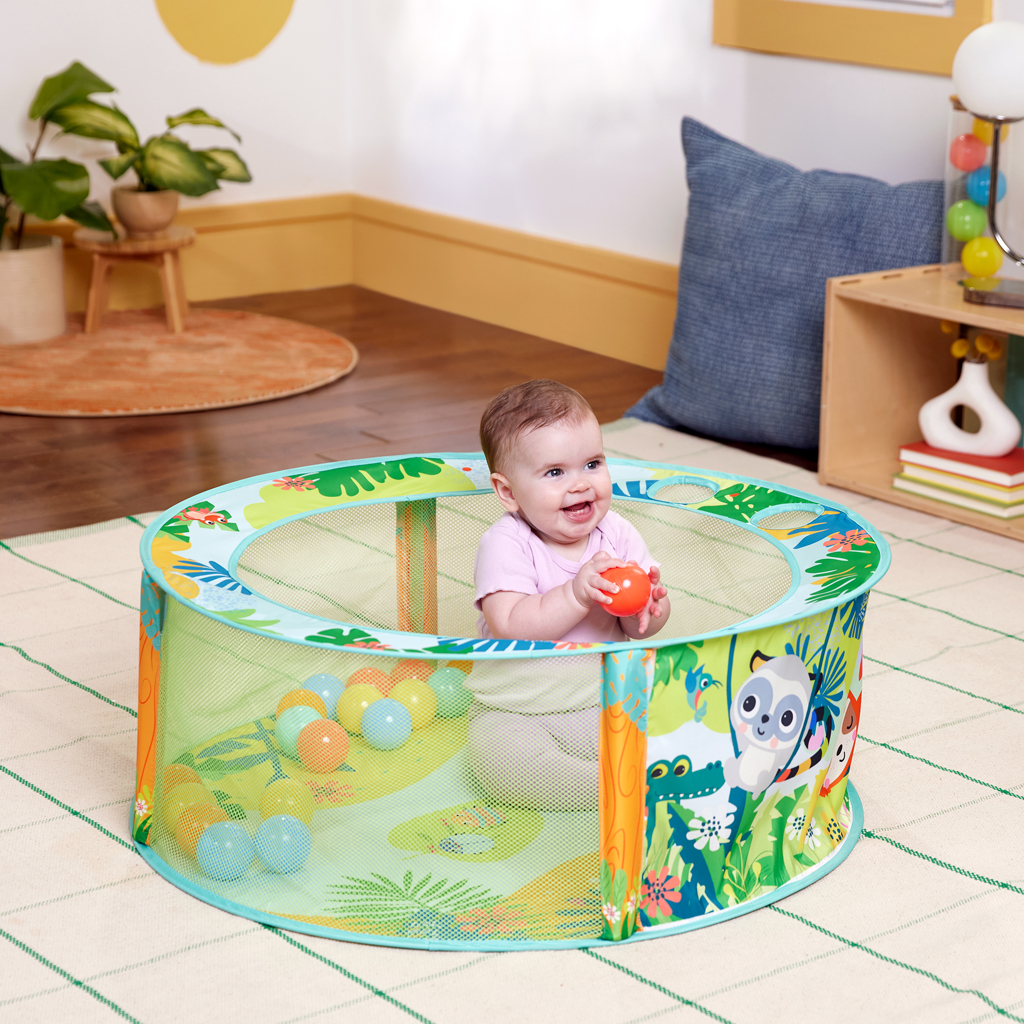 BRIGHT STARTS Hrací bazénik s loptičkami Rowdy Rainforest™ Stow &amp; Go, 6m+