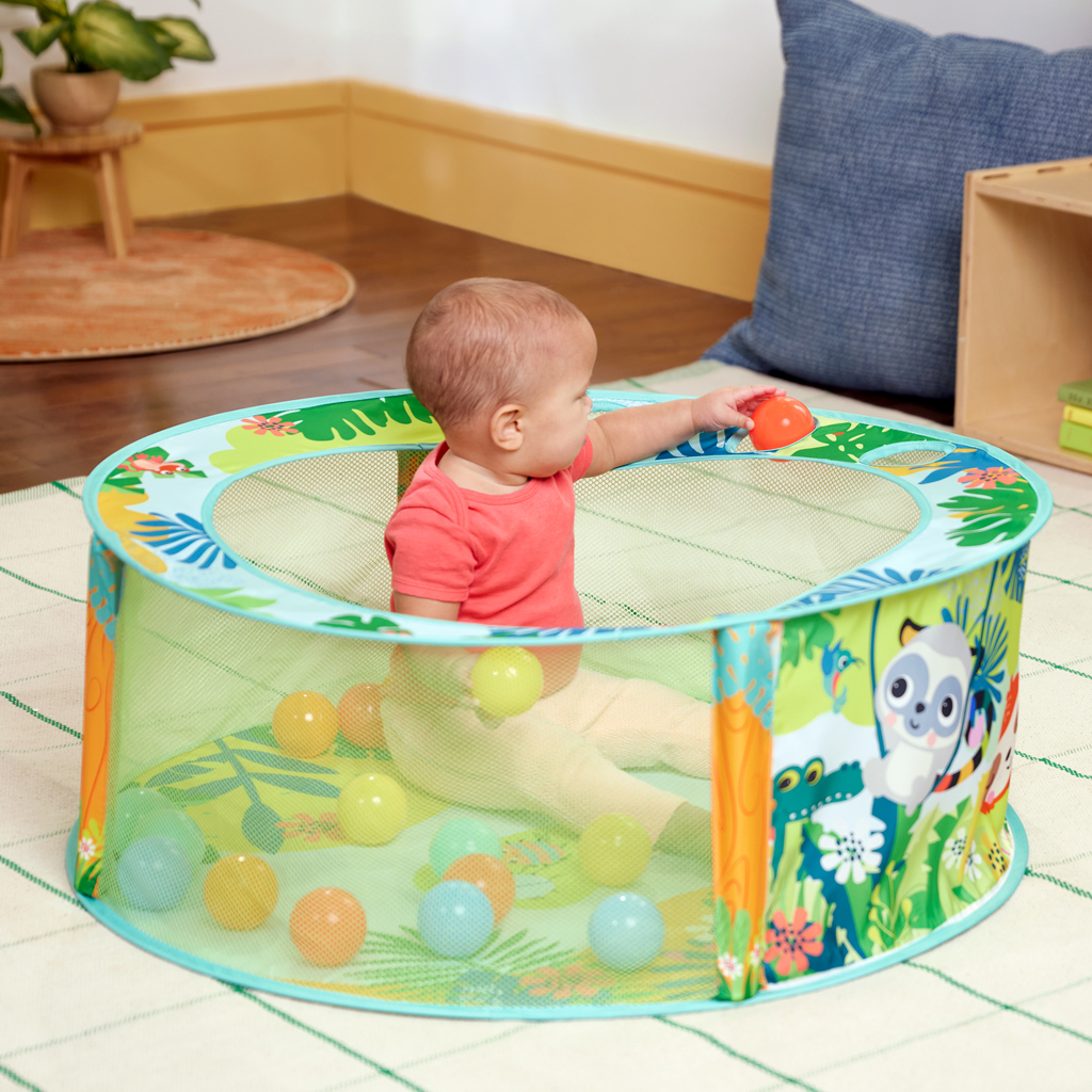 BRIGHT STARTS Hrací bazénik s loptičkami Rowdy Rainforest™ Stow &amp; Go, 6m+