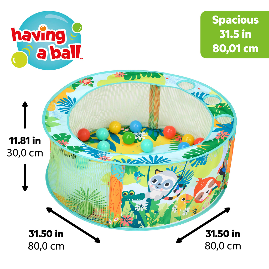 BRIGHT STARTS Hrací bazénik s loptičkami Rowdy Rainforest™ Stow &amp; Go, 6m+