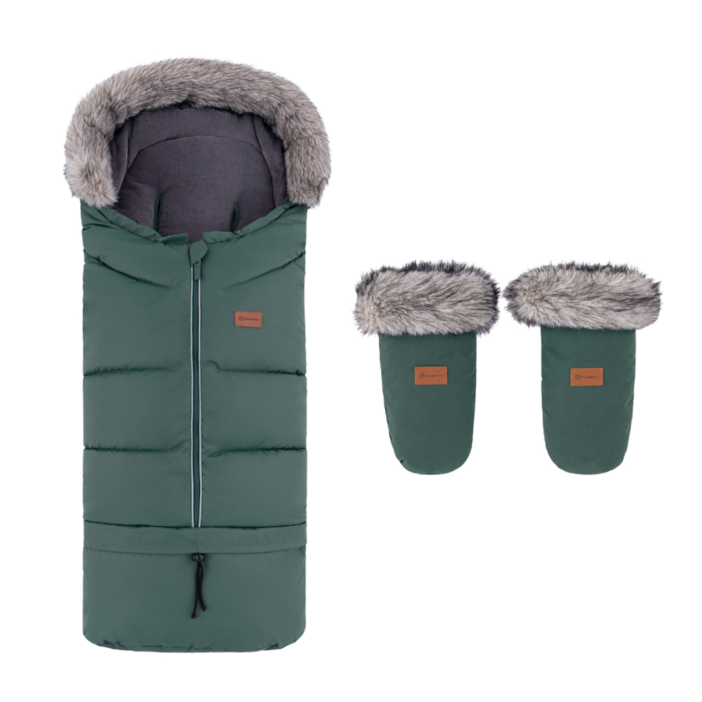 PETITE&amp;MARS Set zimný fusak Arctic 4v1 + rukavice na kočík Fjora Khaki
