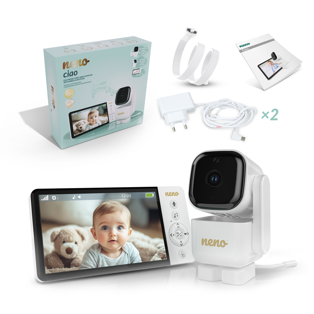 NENO Video pestúnka Ciao, bezdrôtový 5" monitor, otočná kamera, batéria 5000 mAh a VOX režim