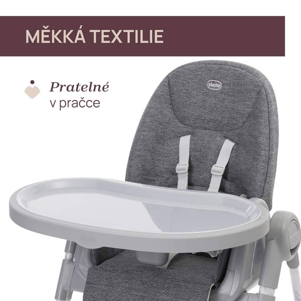 CHICCO Stolička jedálenská Polly Armonia - Mother Pearl + Hrazdička Rainbow
