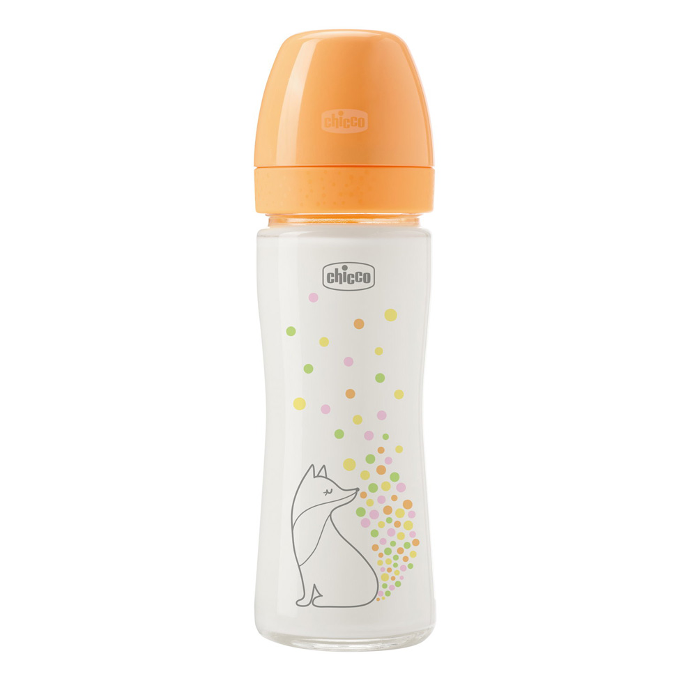 CHICCO Dojčenská sklenená fľaša Perfect Easy 240 ml, pomalý silikónový prietok, pre dievčatá, 0m+