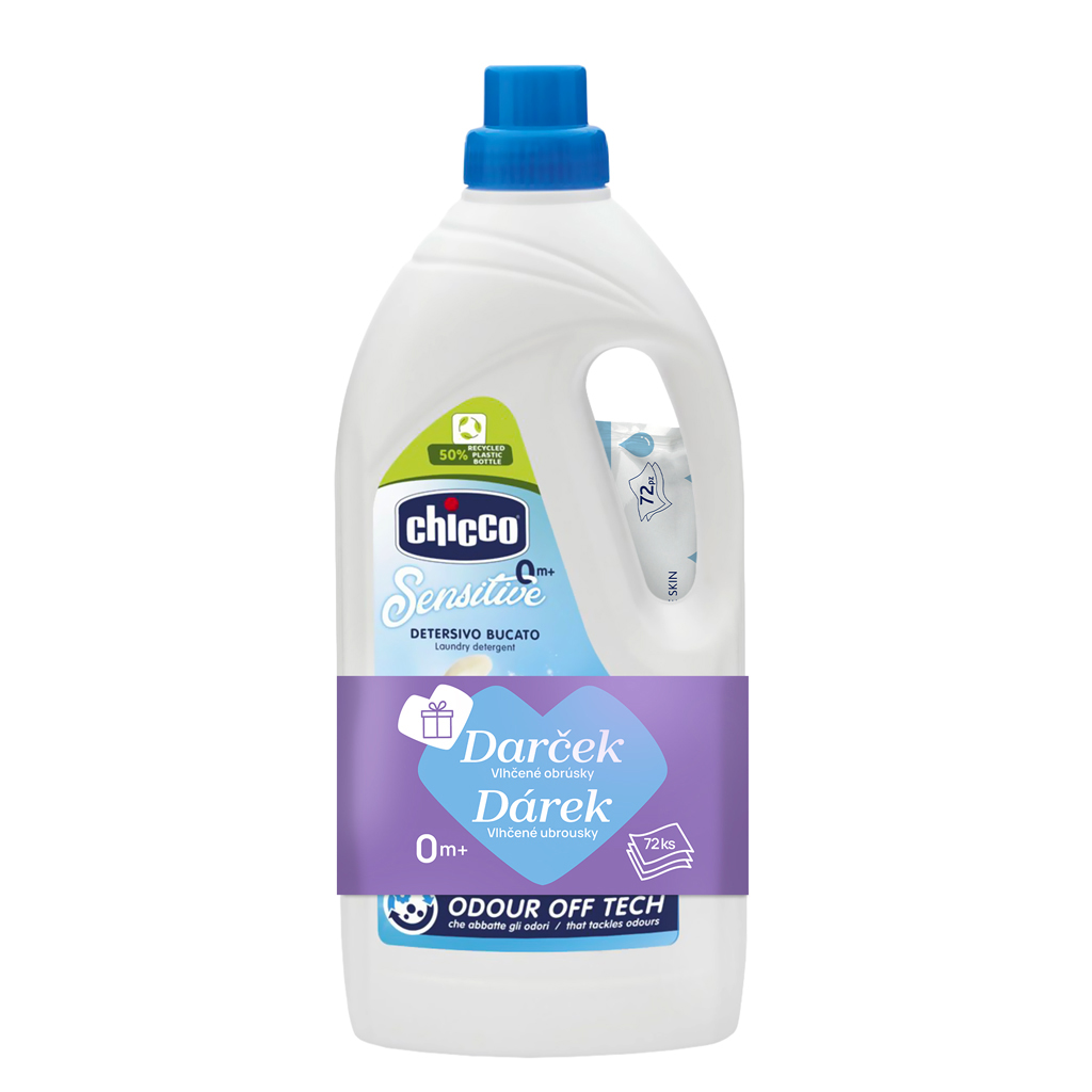 CHICCO Prací gél Baby Sensitive 1,5 l (27 praní) + vlhčené obrúsky 72 ks zadarmo