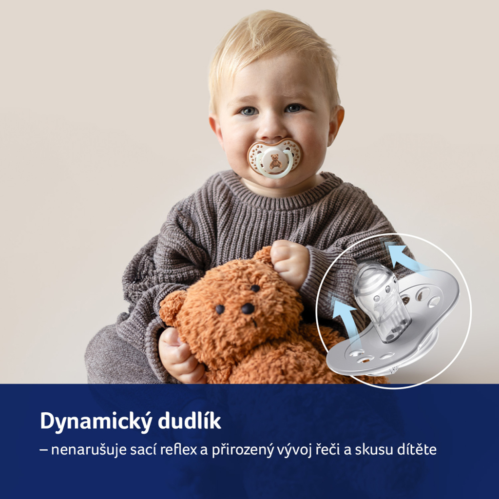 LOVI Cumlík svietiaci silikónový dynamický Teddy love 6-18m 2ks