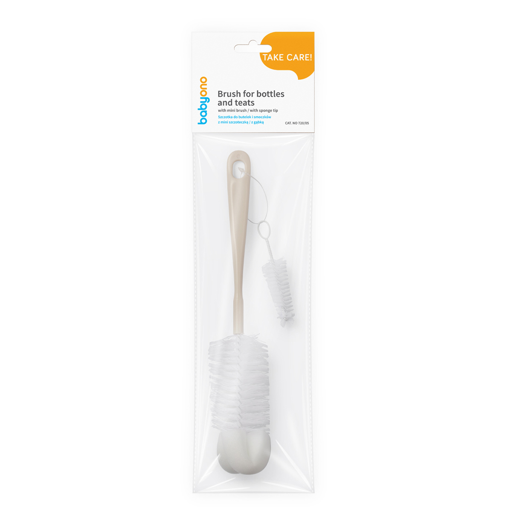 BABYONO Kefa na dojčenské fľaše s mini kefkou Beige