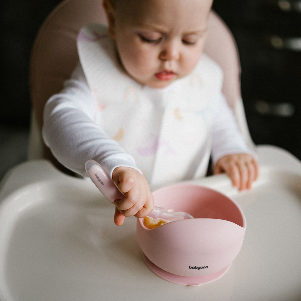 BABYONO Miska silikónová s prísavkou Pink 6m+