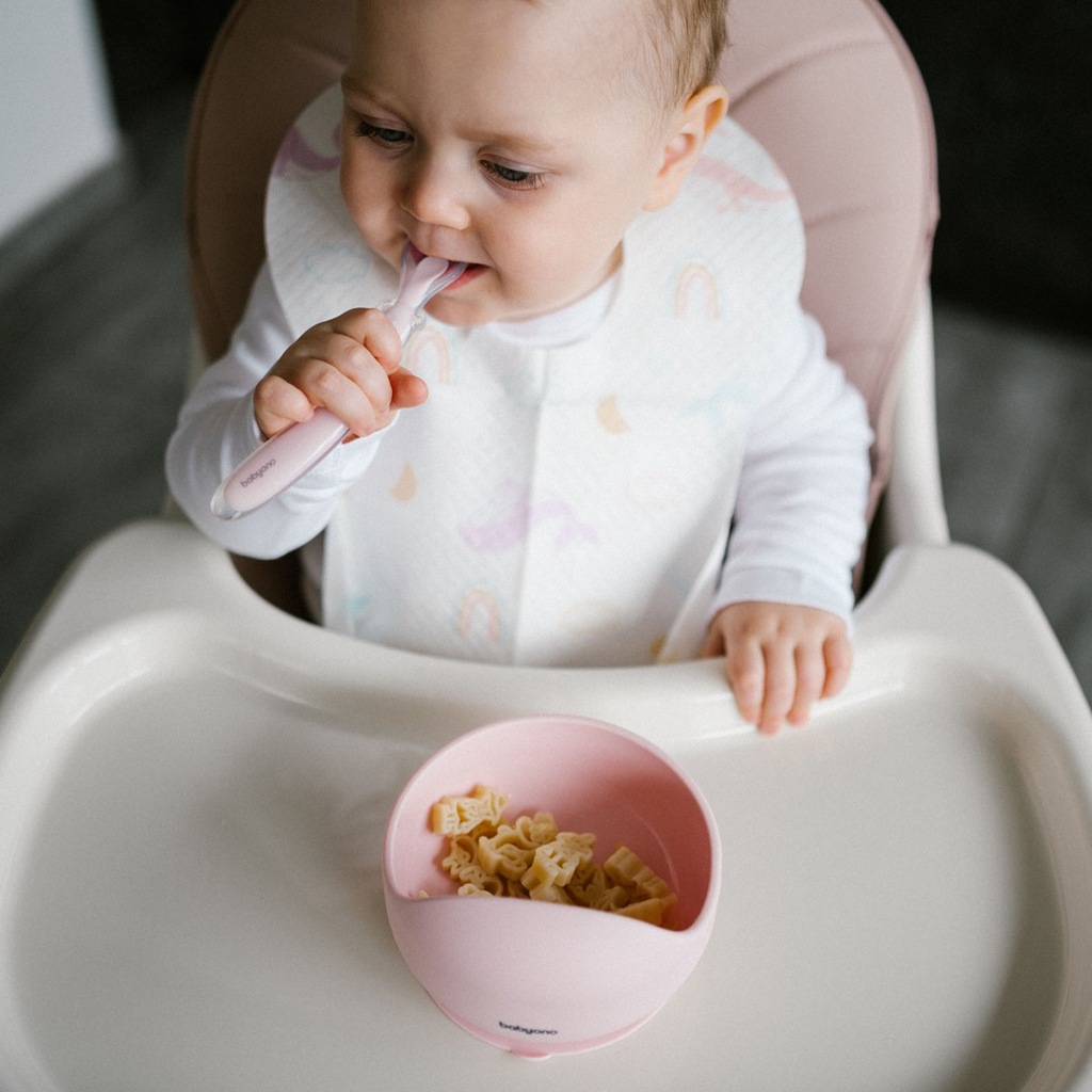 BABYONO Miska silikónová s prísavkou Pink 6m+