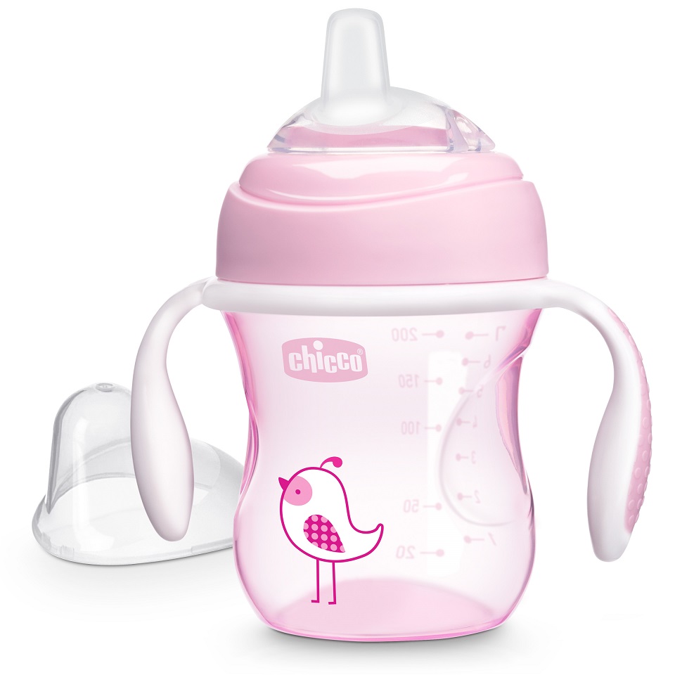 CHICCO Hrnček učiaci Transition s držadlami 200 ml ružový 4m+