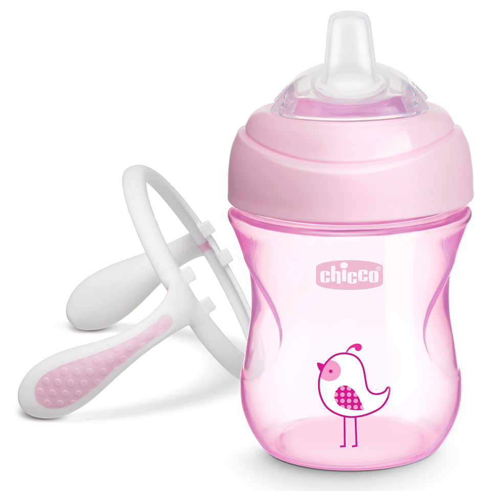 CHICCO Hrnček učiaci Transition s držadlami 200 ml ružový 4m+