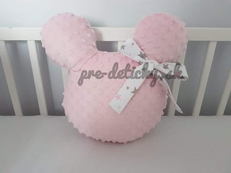 Handmade Mickey vankúšik minky ružový s bielou mašľou