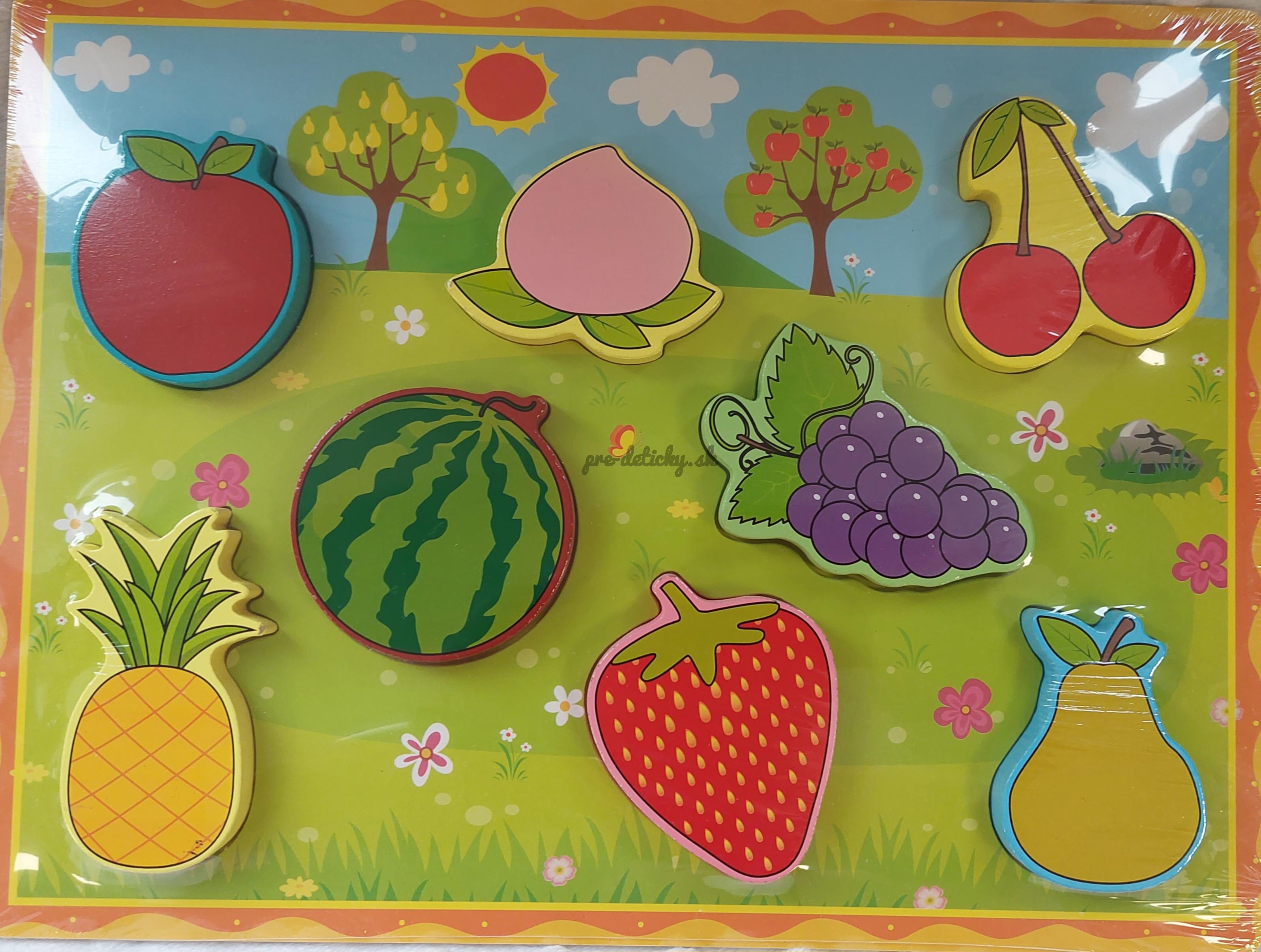Drevená hračka na vkladanie Učíme sa tvary farby Montessori Fruit