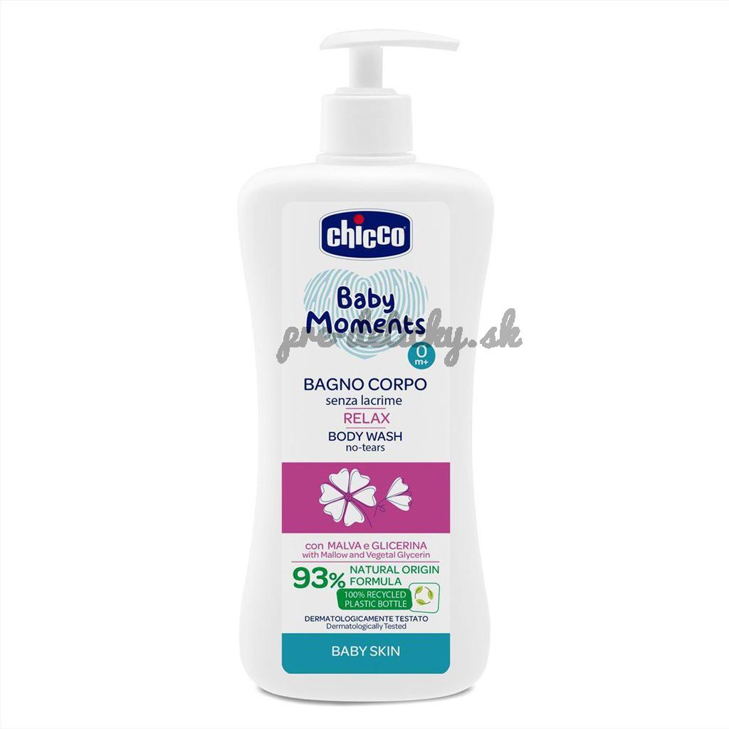 CHICCO Šampón na telo s dávkovačom Baby Moments Relax 93% prírodných zložiek 500 ml