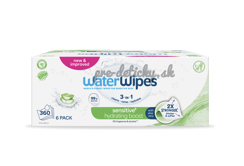 6x WATERWIPES Obrúsky vlhčené Hydrating clean with aloe vera 3in1 60 ks (360 ks)