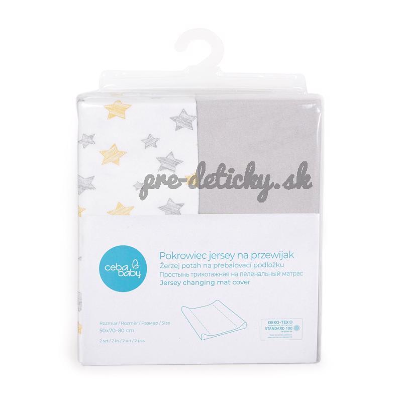 CEBA Poťah na prebaľovaciu podložku 50x70-80 cm 2 ks Light Grey+Yellow Stars