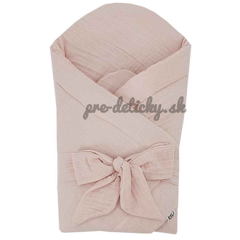 EKO Zavinovačka mušelínová s kokosovou vyberateľnou vložkou a mašľou Powder pink 75x75 cm