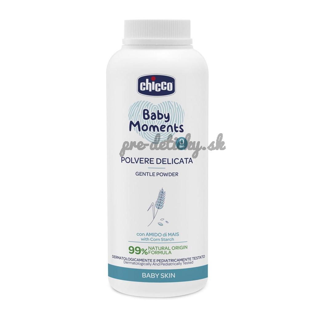 CHICCO Púder detský Baby Moments s kaolínom a kukuričným škrobom 99% prírodných zložiek, 130 g