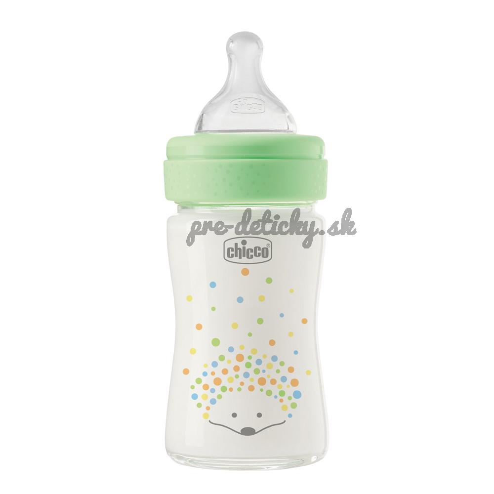CHICCO Dojčenská sklenená fľaša Perfect Easy 150 ml, pomalý silikónový prietok, neutrálna, 0m+