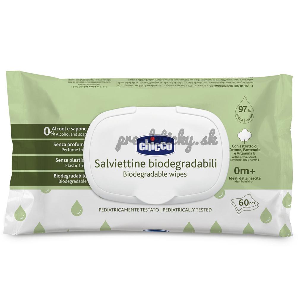 CHICCO Detské vlhčené obrúsky bez obsahu plastov 60 ks