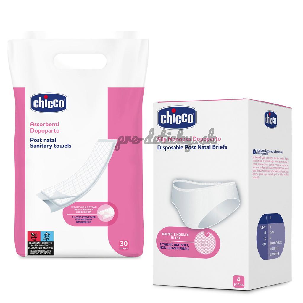 CHICCO Popôrodné vložky 30 ks + Nohavičky jednorazové po pôrode, 4 ks, veľ.4