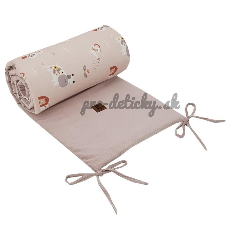 EKO Chránič do postieľky VELVET My farm Powder pink 360x35 cm