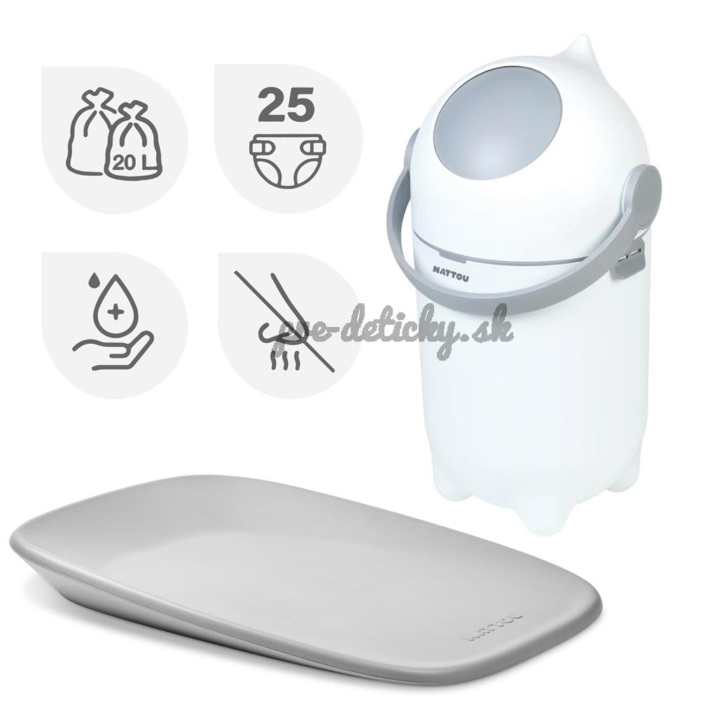 NATTOU Kôš na plienky Dropy a prebaľovacia podložka Softy White/Grey 50x70 cm