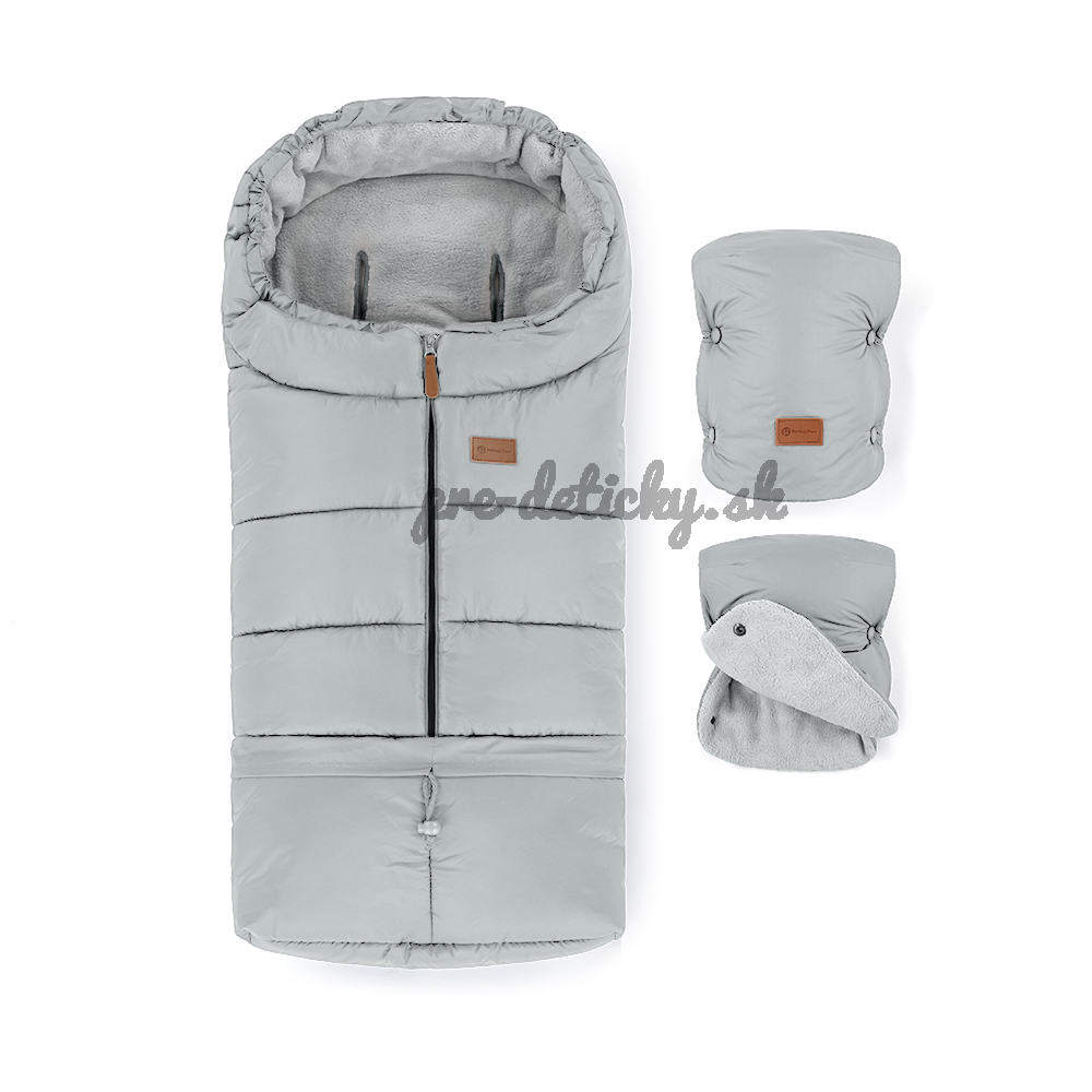 PETITE&MARS Set zimný fusak Jibot 3v1 + rukavice na kočík Jasie Quiet Grey