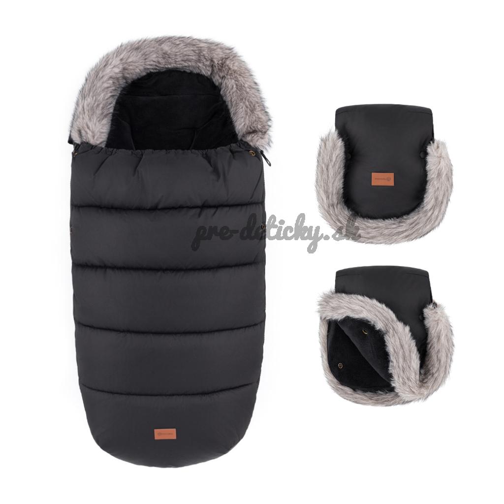 PETITE&MARS Set zimný fusak Comfy 4v1 + rukavice na kočík Furry Forever Black