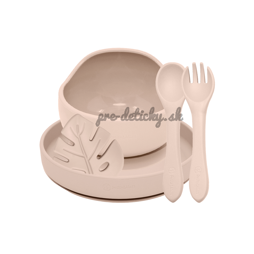 PETITE&MARS Set jedálenský silikónový TAKE&MATCH 4 ks Desert Sand 6m+