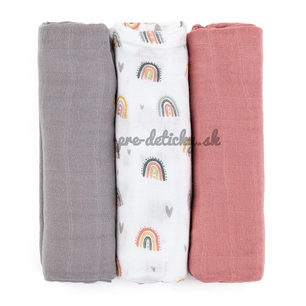 PETITE&MARS Sada plienok bambusová mušelínová 3ks Moussy Rose Rainbows, 68 x 68 cm