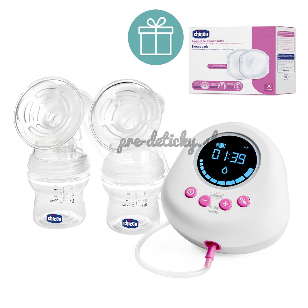 CHICCO Odsávačka materského mlieka duo elektrická Double pink + CHICCO Vložky do podprsenky 30ks