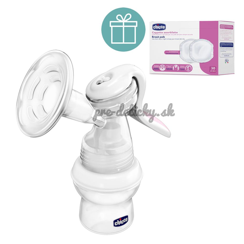 CHICCO Odsávačka materského mlieka manuálna Natural Feeling + CHICCO Vložky do podprsenky 30ks
