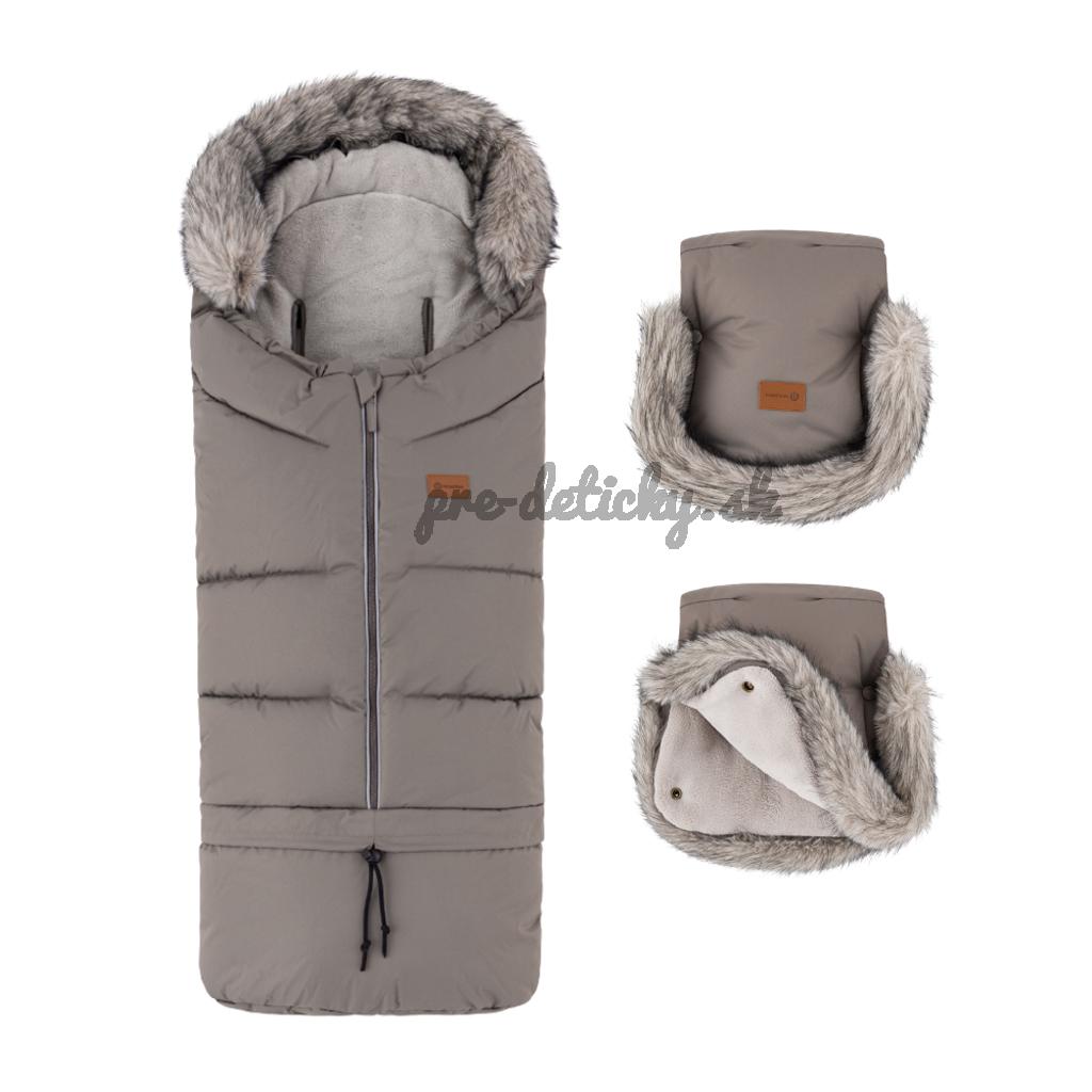 PETITE&MARS Set zimný fusak Arctic 4v1 + rukavice na kočík Furry Mocha Mousse