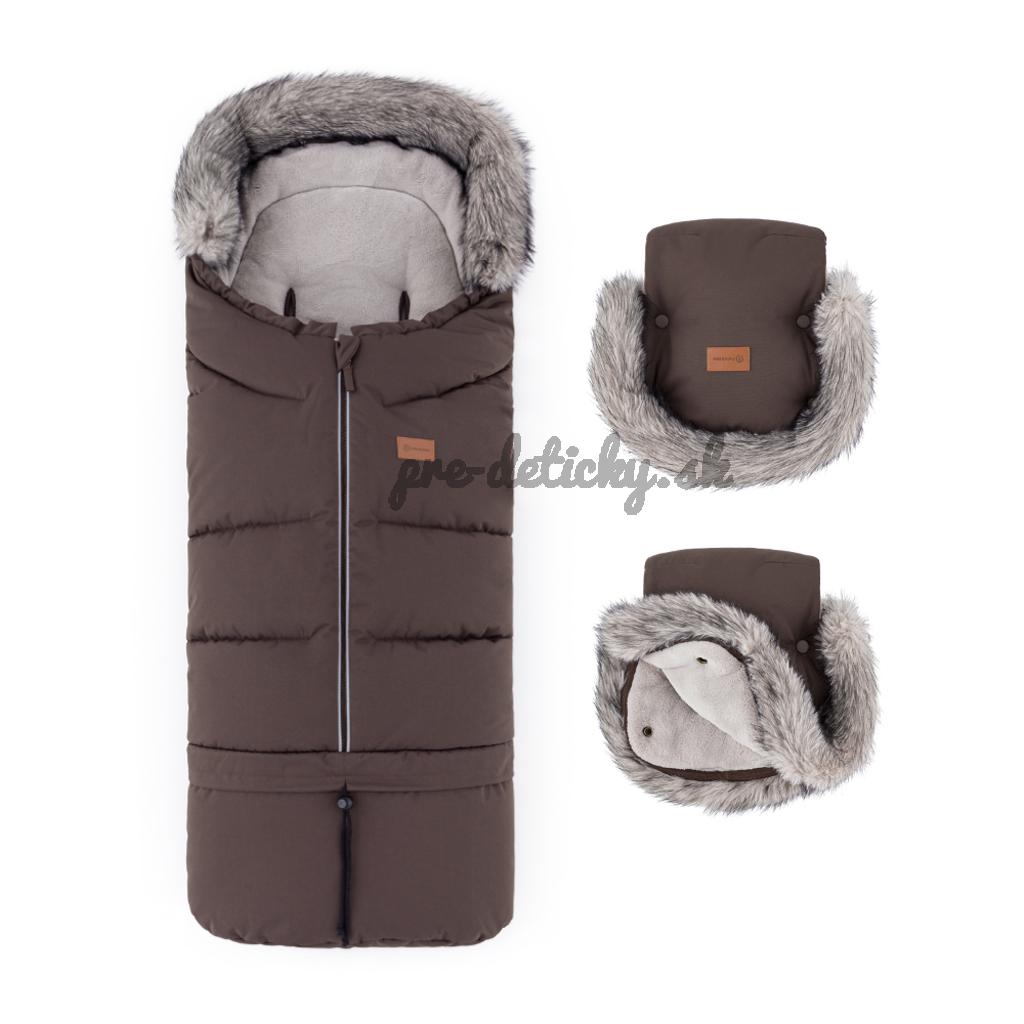 PETITE&MARS Set zimný fusak Arctic 4v1 + rukavice na kočík Furry Rich Brown