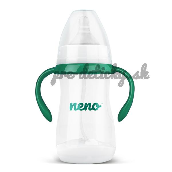 NENO Fľaša na kŕmenie a učenie pitia s rúčkami a sacím systémom antikoliková 240 ml