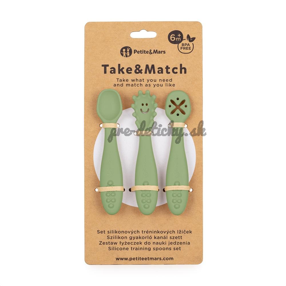 PETITE&MARS Set 3 ks silikónových tréningových lyžičiek Take&Match Sweet Pea 6m+