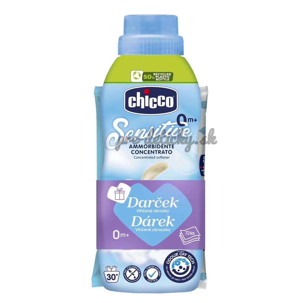 CHICCO Aviváž koncentrovaná Baby Sensitive Sladký púder 750ml + vlhčené obrúsky 72 ks zadarmo