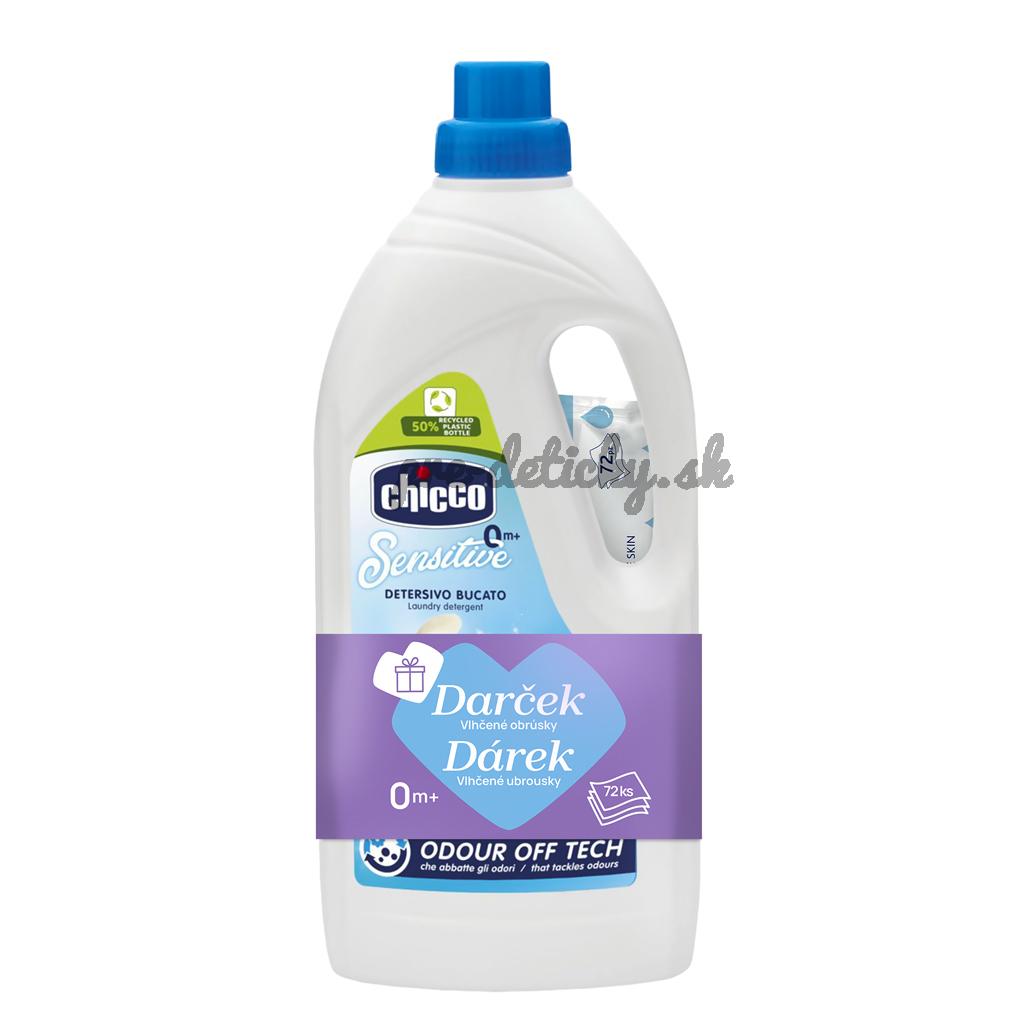 CHICCO Prací gél Baby Sensitive 1,5 l (27 praní) + vlhčené obrúsky 72 ks zadarmo