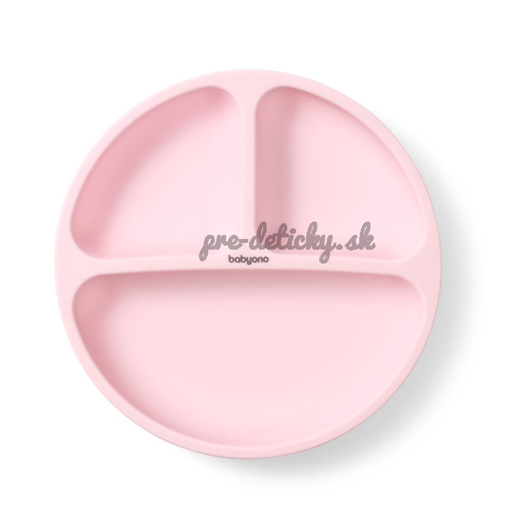 BABYONO Tanier silikónový s prísavkou - pink 6m+