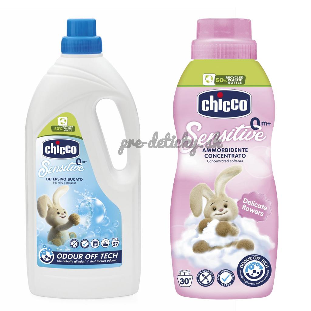 CHICCO Prací gél Baby Sensitive 1,5 l + Aviváž koncentrovaná Kvetinové objatie 750 ml