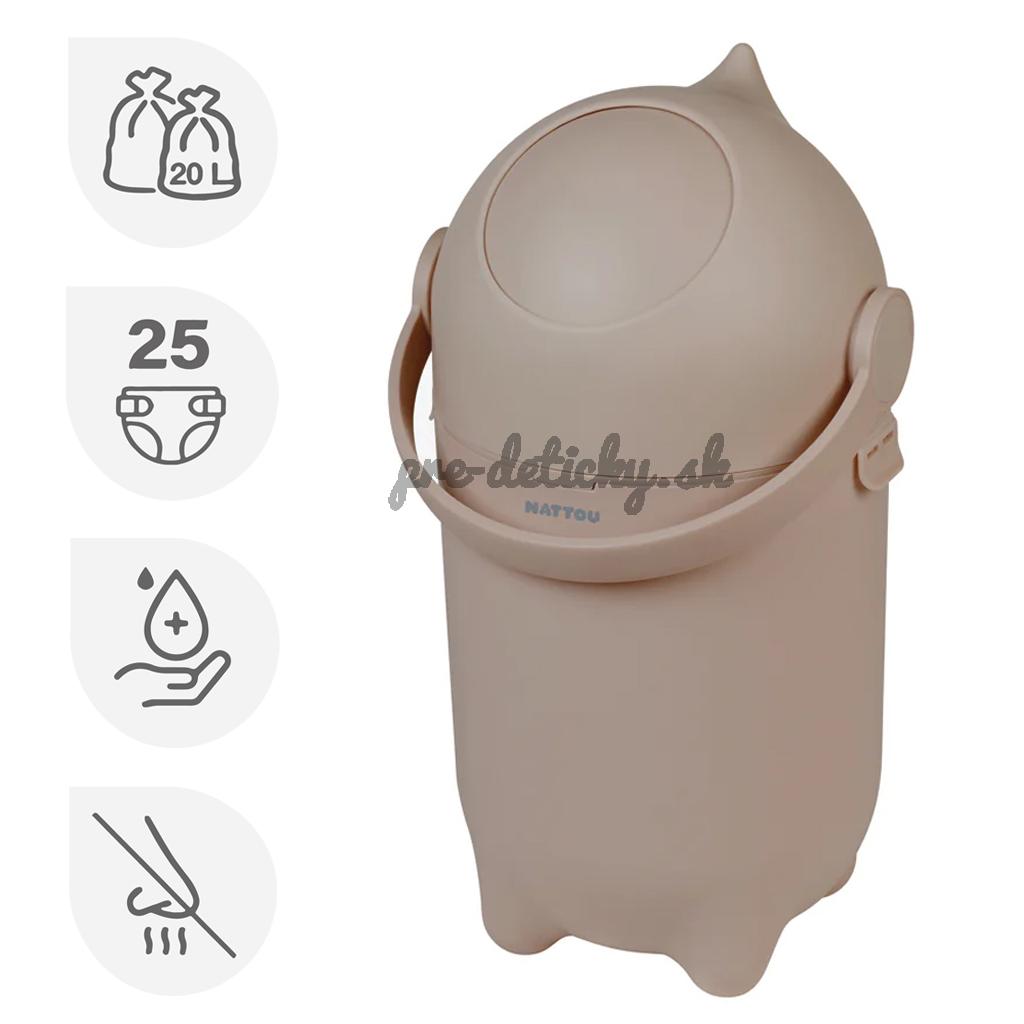 NATTOU Kôš na plienky Dropy Taupe 27 cm, 20l