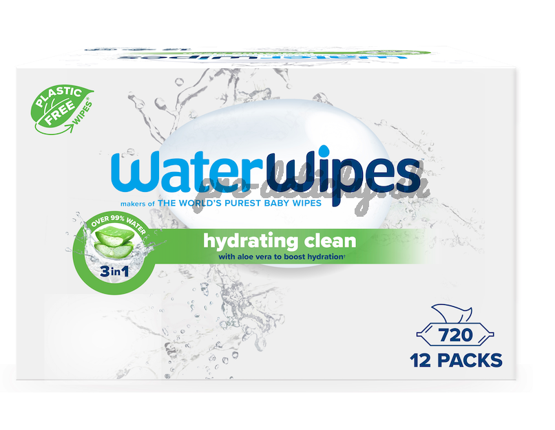 12x WATERWIPES Obrúsky vlhčené Hydrating clean with aloe vera 3in1 60 ks (720 ks)
