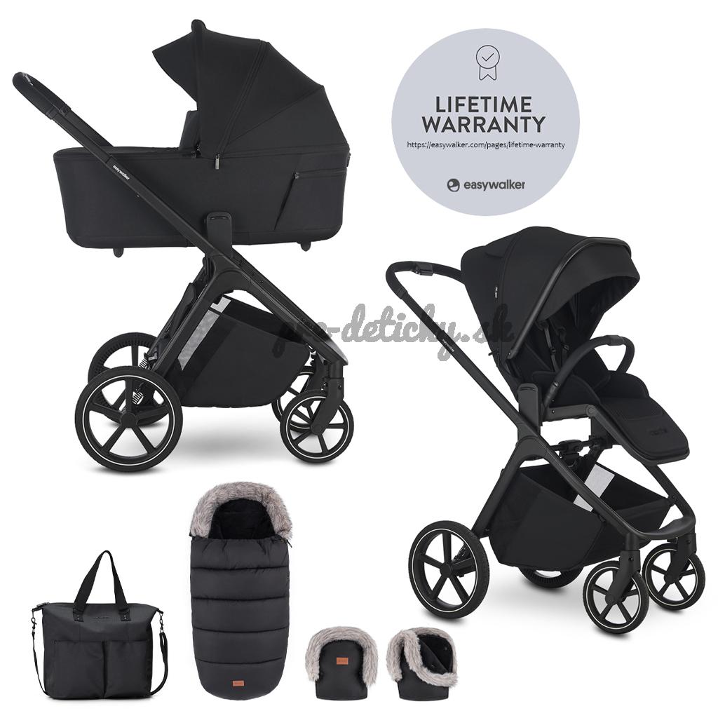EASYWALKER Set kočík 2v1 Zoey Go Pure Black XXL Limited s príslušenstvom