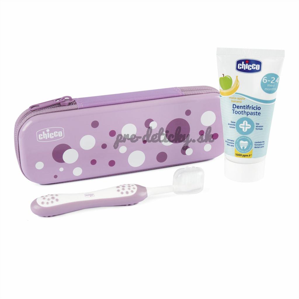 CHICCO Set zubná kefka a pasta v puzdre Always smiling Lilac, 6m+