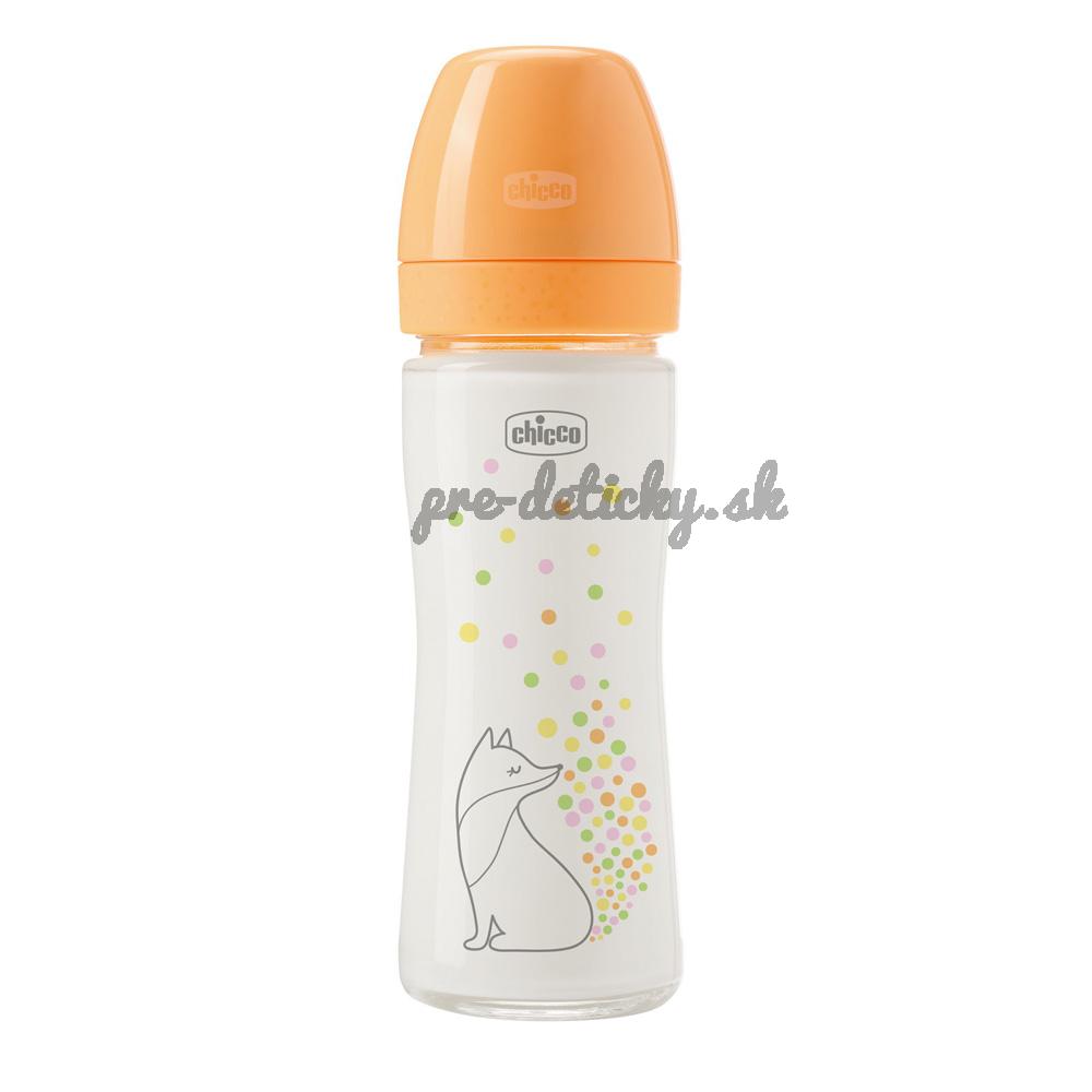CHICCO Dojčenská sklenená fľaša Perfect Easy 240 ml, pomalý silikónový prietok, pre dievčatá, 0m+