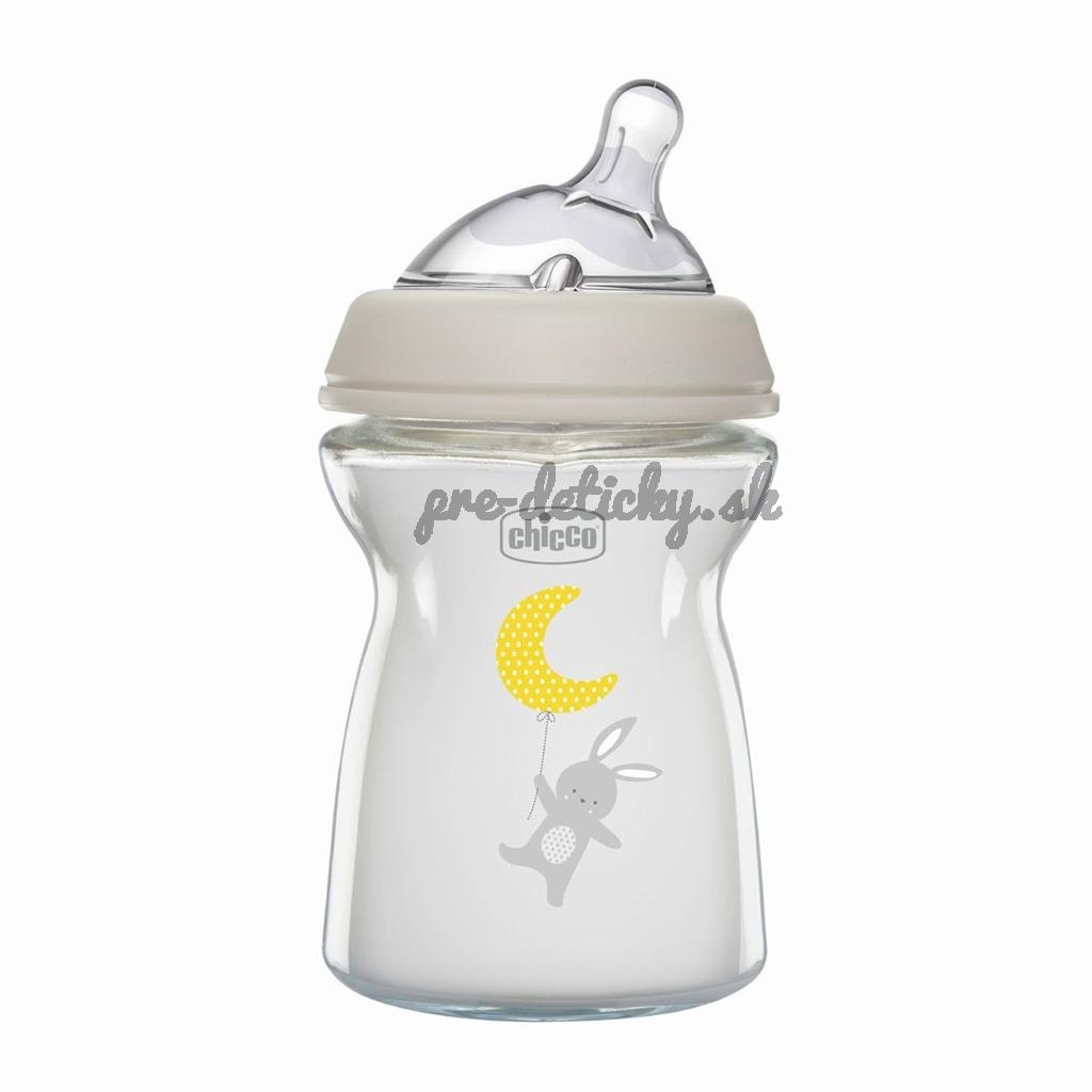 CHICCO Fľaša dojčenská antikolik sklo Natural Feeling 250 ml neutral 0m+